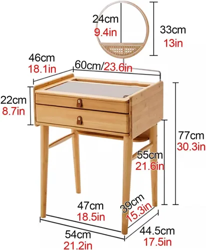 Vista 2 de Escritorio de maquillaje para dormitorio con espejo, tocador con 2 cajones, escritorio de tocador con silla de tocador, juego de tocador
