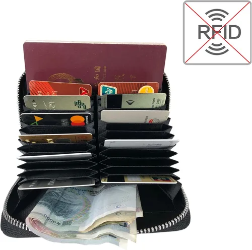 Vista 5 de Soporte para tarjetas de crédito de cuero neutro con ranura para múltiples tarjetas, cartera de pasaporte de viaje, tarjeta de tarjeta, bloqueo RFID