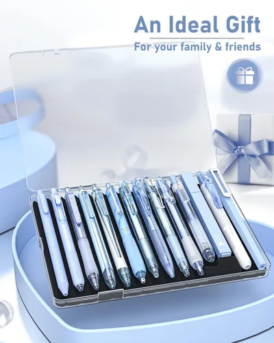 Vista 6 de FOUR CANDIES - Paquete de 14 bolígrafos pasteles bonitos, estéticos y retráctiles con tinta de gel negra, punta fina de 0.5 mm, incluye 2 Azul