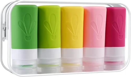 Vista 14 de INSFIT Botellas de viaje para artículos de tocador, artículos de aseo de tamaño de viaje de 3 onzas aprobadas por la TSA, sin BPA, tubos de silicona