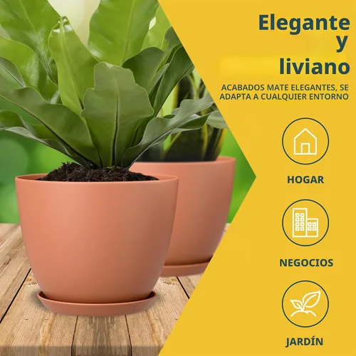 Vista 3 de Terracotta Plant Pots with Drainage Holes & Saucers 5 Pack, Indoor & Outdoor Stackable Space-Saving Planters for Houseplants & Flowers