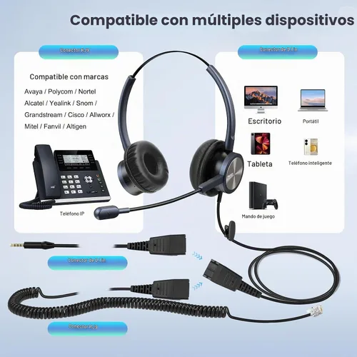 Vista 4 de MAIRDI Auriculares telefónicos con conector RJ9 y conectores de 0.138 in para centro de llamadas, oficina, escritorio, teléfono celular, PC