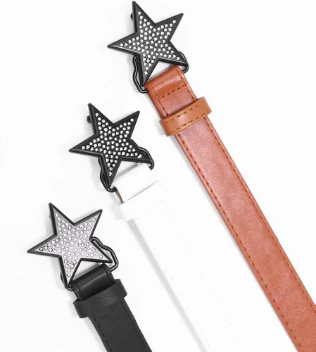 Vista 2 de CYee Y2K - Cinturón de cuero con hebilla de estrella, accesorios para mujer, estilo punk, indie, con ojales, para mujer