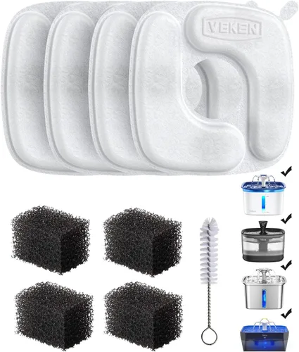 Vista 9 de Veken Filtro de fuente de agua para gatos, paquete de 4 filtros clásicos de repuesto y 4 esponjas de repuesto para dispensador automático de agua
