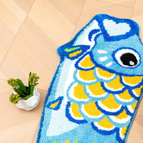 Vista 7 de Bonita alfombra de baño Koi de pez azul, antideslizante, de dibujos animados, divertidas, alfombras de baño y tapetes absorbentes para niños