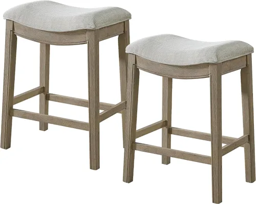 Vista 22 de ROME + OAK Juego de 2 Taburetes de Mostrador Parker de 26", Taburete de Bar de Cocina sin Respaldo Tipo Silla de Montar en Acabado de Madera Natural