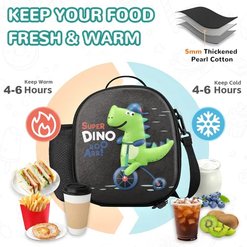 Vista 3 de Lonchera aislada para niños con correa de hombro ajustable impermeable, bolsa de almuerzo reutilizable para niñas y niños, bolsa térmica lavable