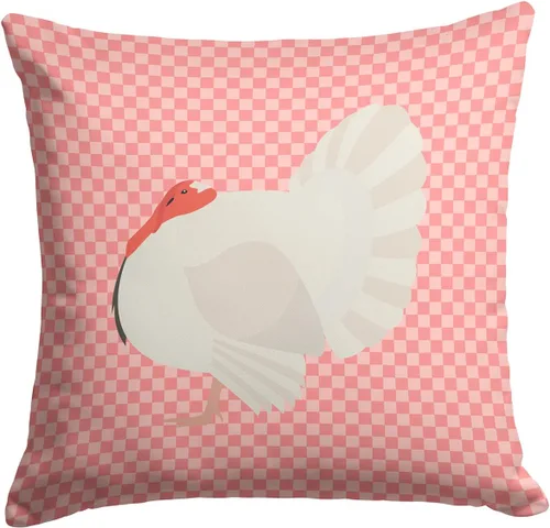 Vista 250 de Caroline's Treasures BB8163PW1414 Beltsville - Almohada decorativa de tela a cuadros pequeños, color blanco, pavo y gallina azul, lavable a máquina