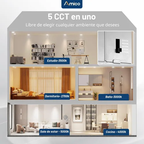 Vista 2 de Amico Paquete de 6 luces LED empotrables de 3 pulgadas con caja de Blanco