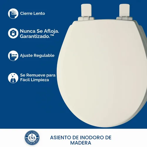 Vista 2 de Asiento de inodoro Mayfair Cassel con cierre lento, fácil de limpiar, asiento de madera antideslizante premium, fácil de instalar, fabricado en EE.