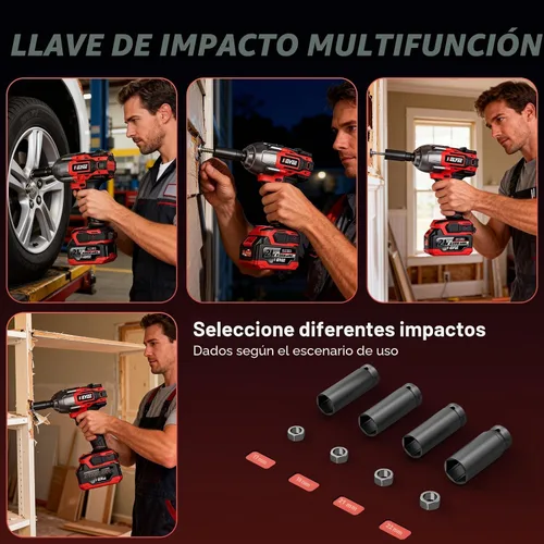 Vista 9 de Llave de impacto inalámbrica de 1/2" 1107Ft-lb(1500N.m) con batería Grande