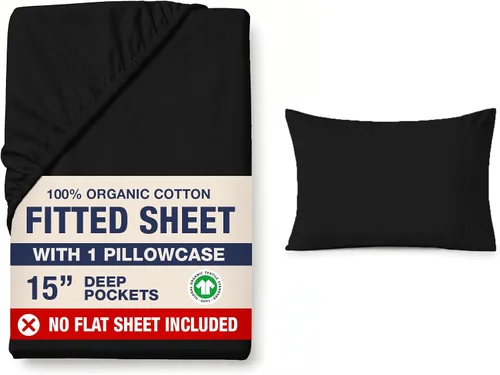 Vista 31 de LANE LINEN - Sábana bajera tamaño individual 100% algodón orgánico y 1 funda de almohada, tejido de percal suave, transpirable, apta para colchones