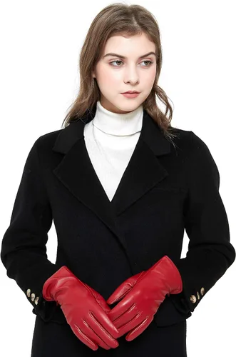 Vista 6 de ZLUXURQ Guantes de piel de cordero suave para mujer, con forro de cachemira