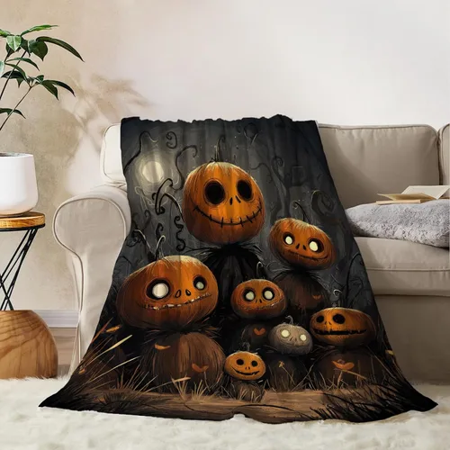Vista 11 de YeeJu Manta de Halloween de calabaza espeluznante vintage para bebé y mascota, acogedora, suave y mullida, manta de forro polar de felpa para sofá