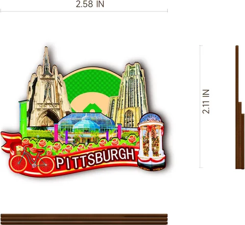 Vista 3 de Imán de madera de Pittsburgh de Estados Unidos 3D para nevera, recuerdos coleccionables, decoración hecha a mano, artesanías 2