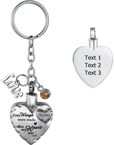 Vista 20 de Joyería de cremación de acero inoxidable con texto en inglés "Your Wings were Ready but My Heart was Not Memorial", llavero de urna para cenizas