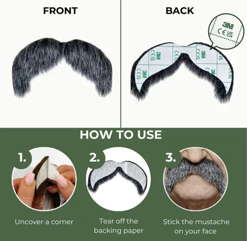 Vista 9 de Mustaches Bigotes falsos autoadhesivos, original, estilo morsa, M