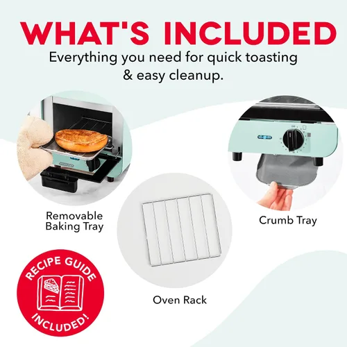 Vista 7 de Dash Mini horno tostador Pequeño horno tostador para dormitorios, apartamentos y cocinas pequeñas, dial temporizador ajustable con apagado