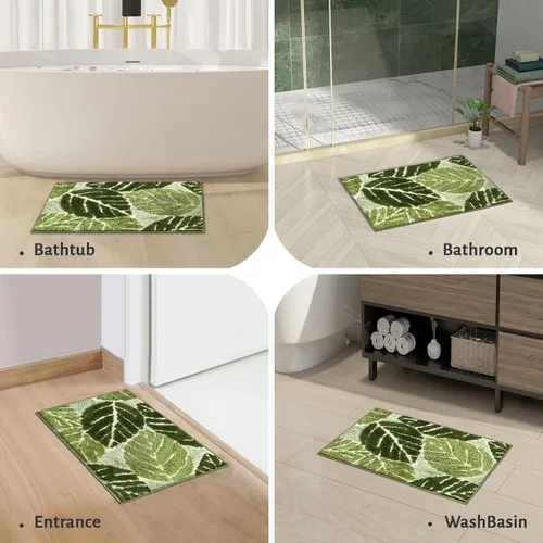 Vista 6 de Alfombra de baño antideslizante con planta verde salvia, bonita alfombra de baño absorbente de hojas de Monstera, divertida alfombra de baño
