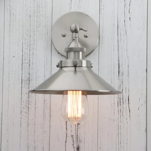 Vista 2 de PERMO - Iluminación de pared industrial vintage en metal, apliques de pared en níquel cepillado, lámpara de pared ajustable de 180 grados