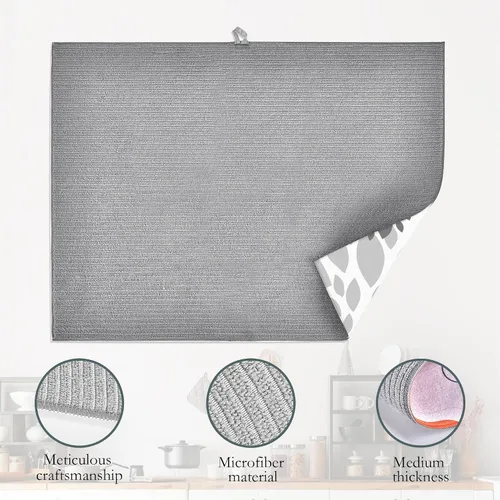 Vista 4 de Tapete de secado de platos de dalia blanca y negra para decoración de encimera de cocina, almohadilla geométrica para secado de platos, microfibra