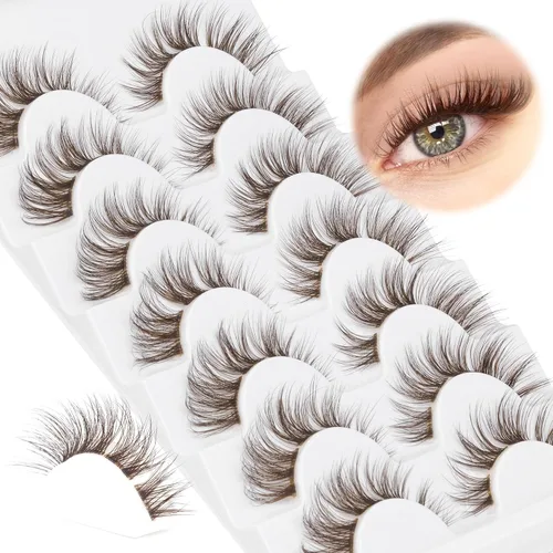 Vista 8 de 7 pares de pestañas postizas individuales esponjosas de visón - Extensiones de pestañas postizas de aspecto natural marrón