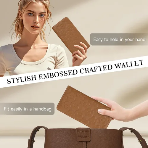 Vista 5 de Cartera delgada ultradelgada para mujer 3D de cuero con estampado de flores en relieve para mujer, cartera con bloqueo RFID, tarjetero plegable