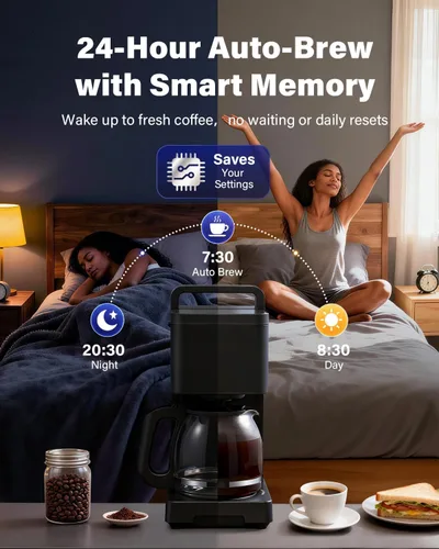 Vista 6 de SHARDOR Cafetera de goteo programable de 10 tazas, pantalla LED, memoria