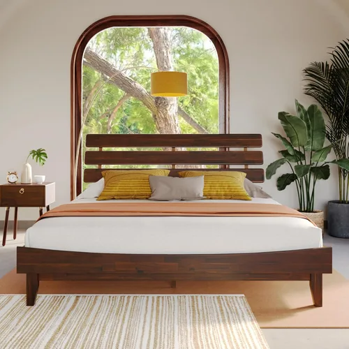 Vista 16 de Bme Caden - Base de cama de 15 pulgadas con cabecera ajustable, estilo retro de mediados de siglo, con madera de acacia, no necesita somier, 12