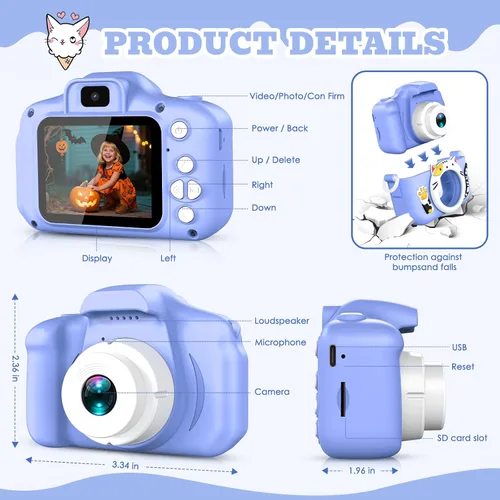 Vista 3 de Cámara selfie mejorada para niños, niñas, regalo de festival de cumpleaños de Navidad para niños, cámara digital para niños pequeños, juguetes