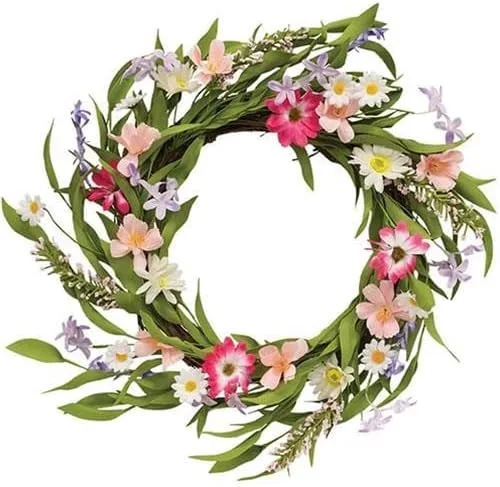 Vista 4 de First of a kind Corona de primavera y eucalipto rosa, rubor y blanco (20 pulgadas) – Corona de primavera artificial al aire libre para puerta