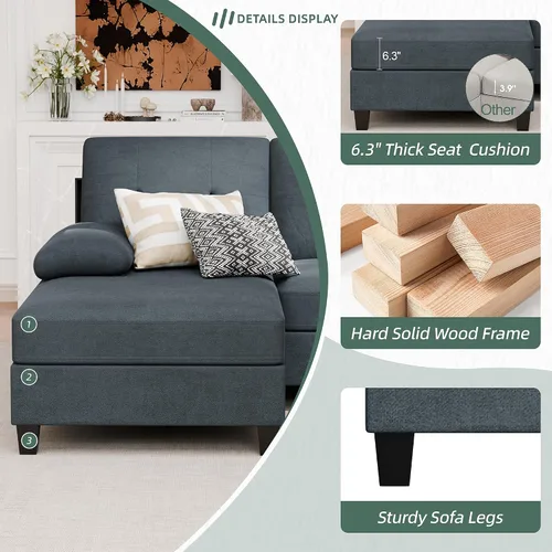 Vista 5 de Vongrasig Camillas seccionales para sala de estar, sofá en forma de U con diván, sofá modular grande de 4 asientos moderno para sala de estar, Gris