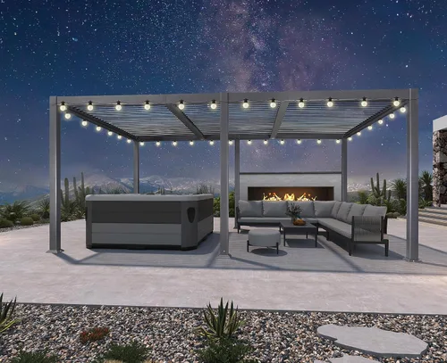 Vista 10 de Pérgola PURPLE LEAF con listones de 8 x 10 pies para exteriores con sistema de drenaje