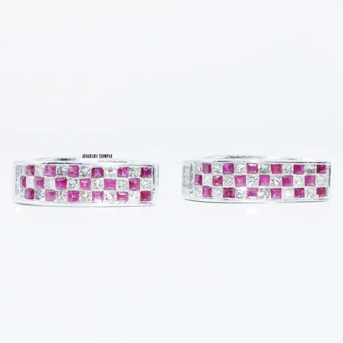 Vista 2 de Pendientes de plata de ley con diamantes y piedras preciosas para mujer Plata de ley Gema rubí diamante