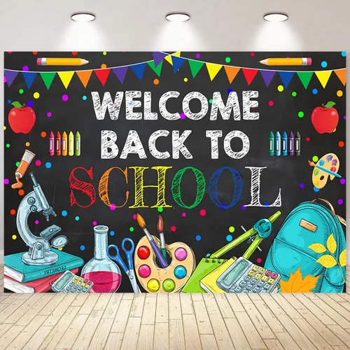 Vista 15 de Telón de fondo de pizarra negra para el regreso a clases, fondo de fotografía para el primer día de escuela, accesorios para cabina de fotos