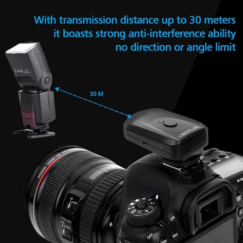 Vista 4 de Juego de disparadores de flash, 433 MHZ 16 canales Speedlite Studio Shutter Release Transceptor Kit con 1 transmisor 3 receptores 1 cable