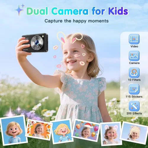 Vista 9 de Cámara digital AI, cámaras WiFi para fotografía con reconocimiento de objetos, cámara digital compacta de apuntar y disparar con doble lente, flash