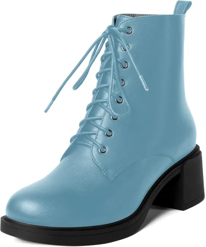 Vista 133 de ROSERWISH Botas altas de tacón bajo y grueso para mujer, con cordones, cómodas, modernas, con puntera redonda, de 2.5 pulgadas
