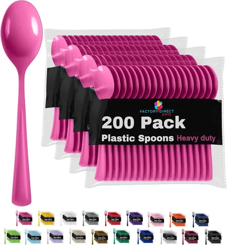 Vista 20 de Party Solids - Cucharas de plástico color marfil, 200 piezas, cucharas de marfil, utensilios desechables, juego de cubiertos de plástico resistente