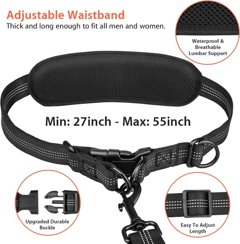 Vista 3 de Uppetly Correa de correr para perros manos libres con cinturón de cintura, cuerda elástica de doble asa retráctil para perros pequeños y medianos