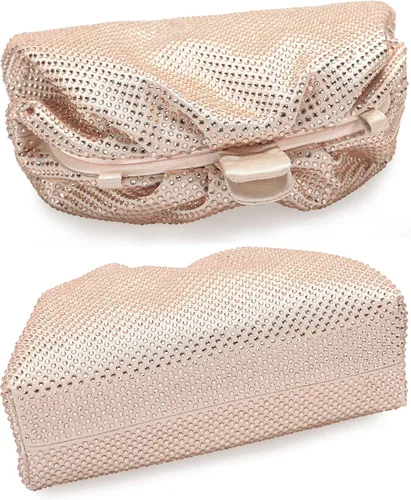 Vista 4 de Bolso de mano con marco de cristal con diamantes de imitación, bolso de embrague plisado para mujer