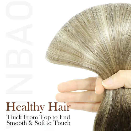 Vista 85 de VINBAO Extensiones de cabello humano con clip, balayage, color marrón ceniza a rubio caramelo, 14 pulgadas, 6 unidades, 3.53 onzas, 6