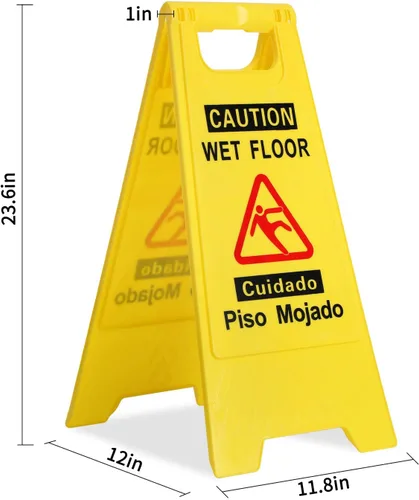 Vista 2 de CERLMLAND Señal de precaución mojada para piso, plegable, resistente, bilingüe de doble cara, letreros de advertencia de seguridad para uso
