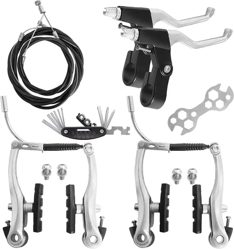 Vista 9 de Juego completo de frenos de bicicleta, freno universal delantero y trasero de bicicleta MTB, kit de palanca de cables de pinzas interiores y Negro
