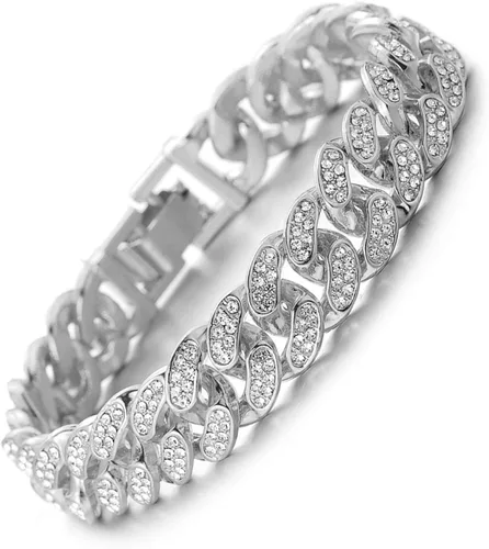 Vista 6 de Halukakah Cadena de eslabones cubanos para hombres helados, cadena de oro para hombre de 0.591in, pulseras Miami de 7 pulgadas (7.1in) en chapado