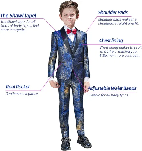 Vista 2 de ELPA ELPA Trajes para niños ajustados para niños, ropa formal para niños pequeños, para portador de anillos de boda, cumpleaños