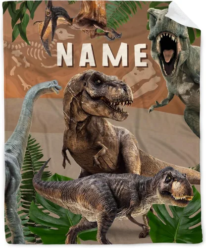 Vista 25 de Manta de regalo personalizada de dinosaurio con nombre para niñas, niños, recién nacidos, dinosaurio, manta personalizada para envolver al bebé