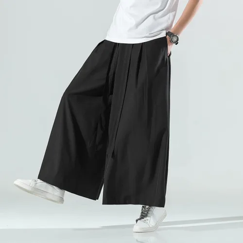 Vista 8 de Seidarise Pantalones de yoga japoneses de lino estilo harén de pierna ancha para hombre, estilo harén, estilo hip hop, holgados