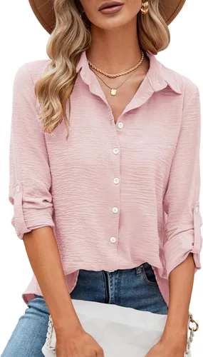 Vista 67 de Odosalii - Camisas con botones para mujer, con cuello en V, manga larga, enrolladas, blusas elegantes y formales para negocios y ocasiones casuales