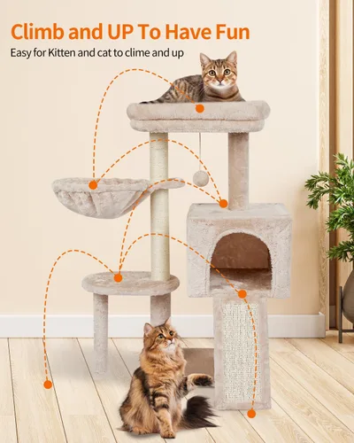 Vista 3 de FISH&NAP Lindo Árbol para Gatos Gatito Torre para Gatos para Gatos de Interior Condominio Postes Rascadores de Sisal con Plataforma de Salto Muebles